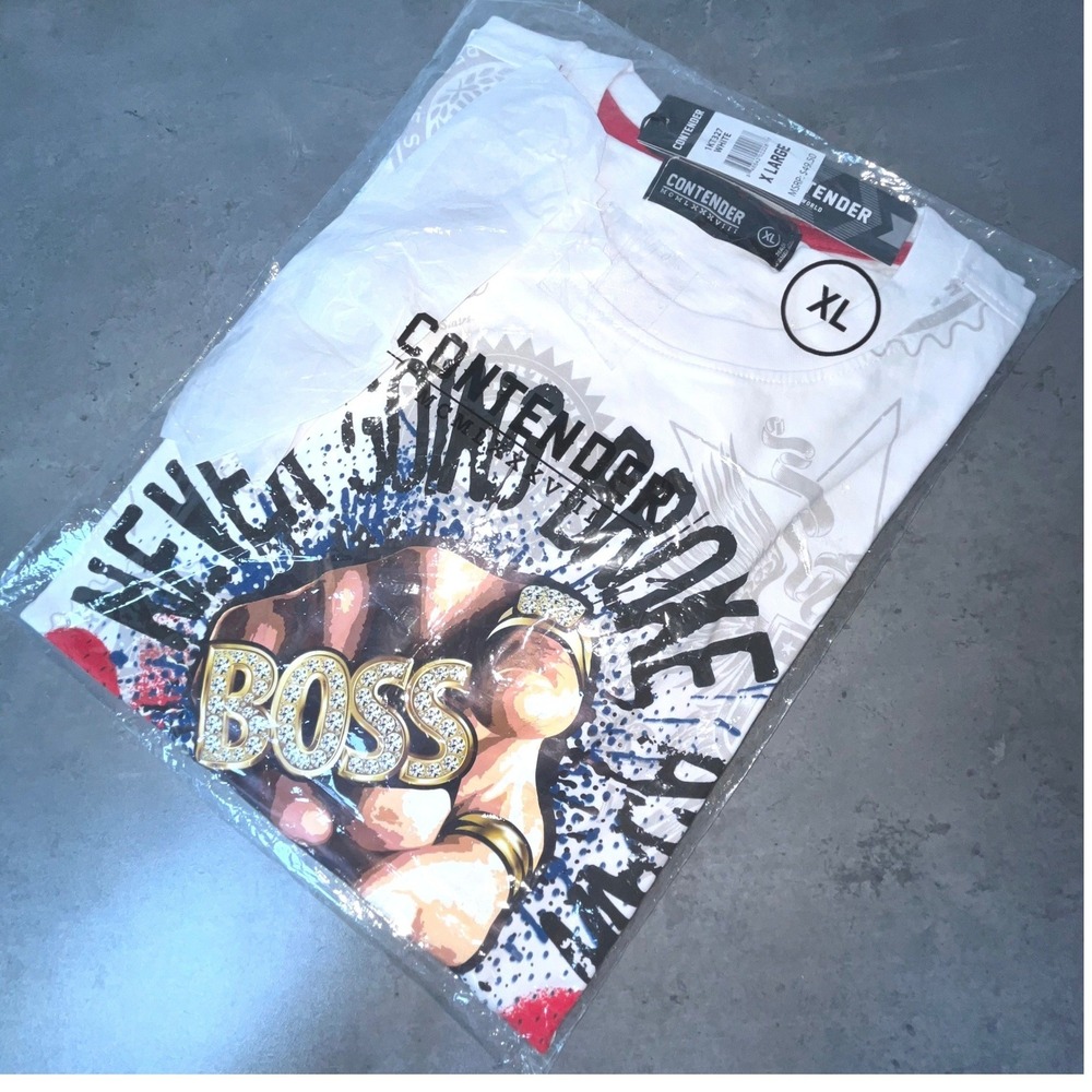 Contender Graphic T-Shirt White Mens XL Boss Never Surrender NWT New Sealed